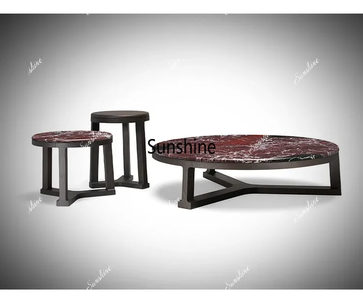

Italian light luxury high-end marble living room home minimalist round solid wood tea table combination FT