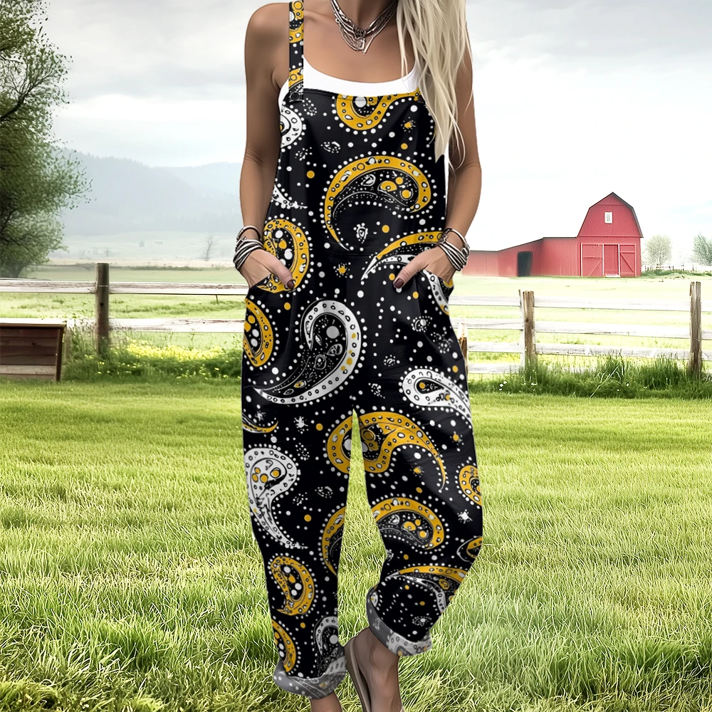 

Paisley pattern Women's overalls 2025 New Women's overalls colored geometry Women's jumpsuit pants