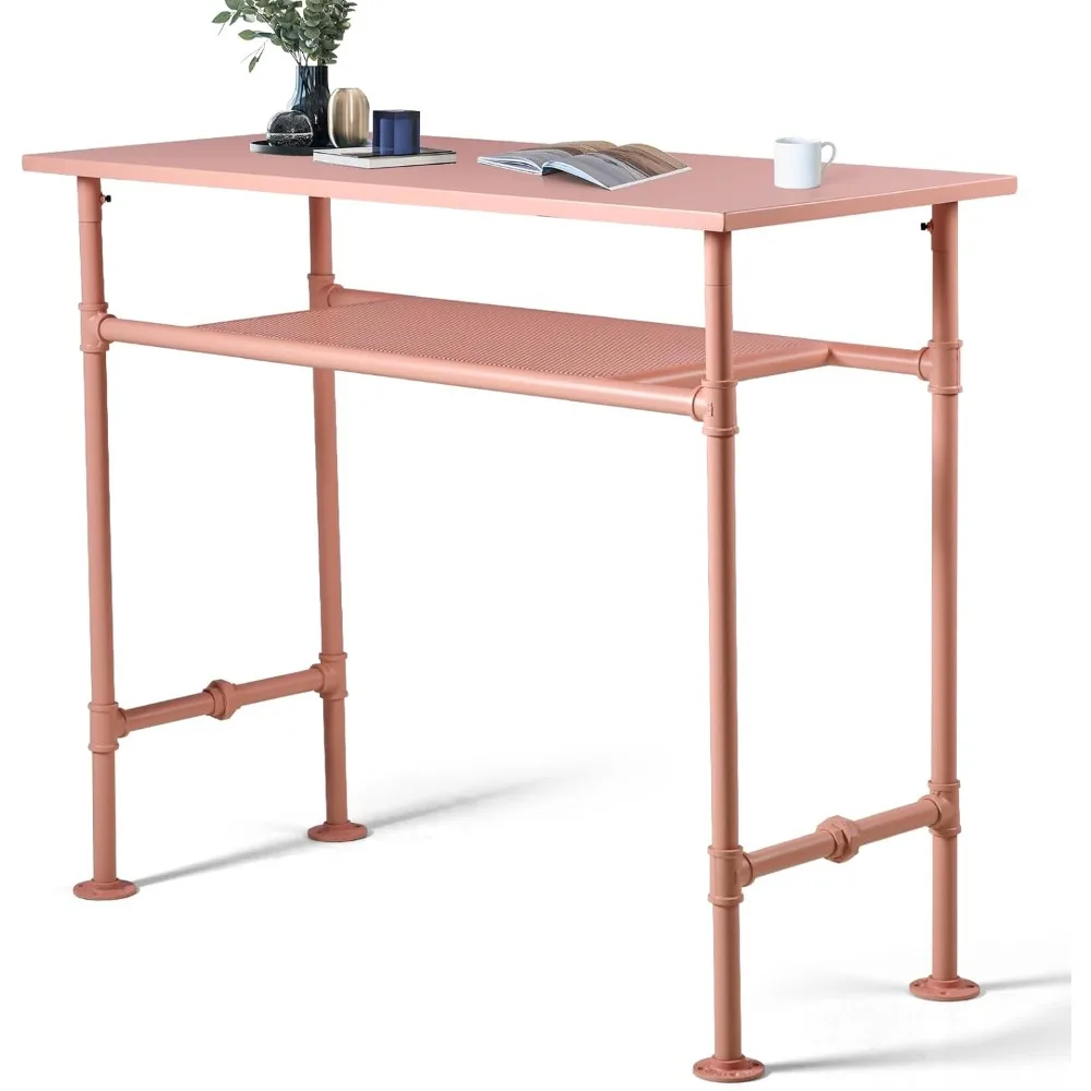 

High Pub Table with Storage Shelf Industrial Tall Patio Table Rectangle Bar Dining Table for Kitchen Living Room 49.2 * 1