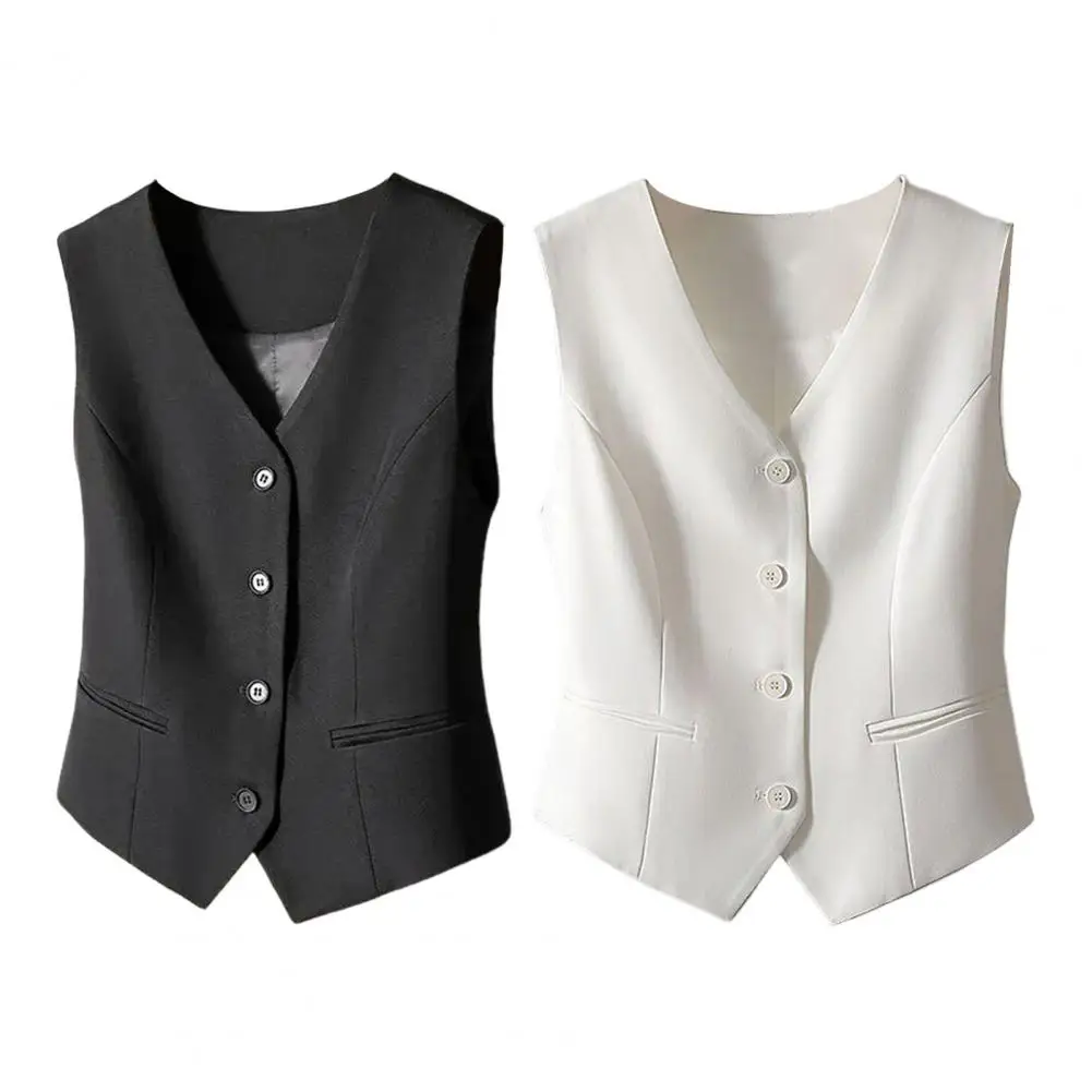 

Women Sleeveless Waistcoat Button-up Vest Commuting Style Jacket Crop Top Office Street