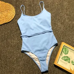 Holiday Ladies Light Blue Ribbed Swimwear Sexy Swimsuit Women One-Piece Suits Braided String Bathing Suit Black Monokini 2026