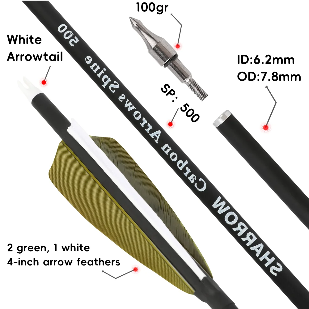 Flechas carbono punta roscada para tiro con arco y caza - imagen 2