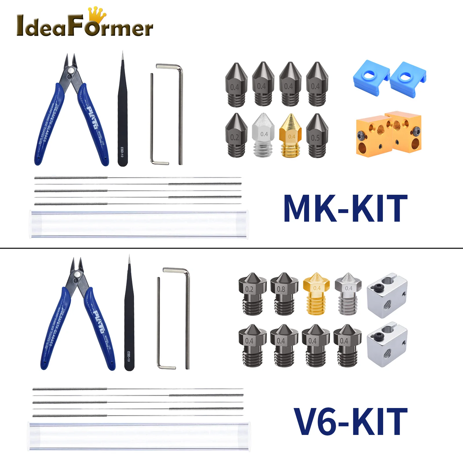 

Ideaformer MK/V6, экструдер, сопло, чистящие иглы, набор инструментов, подходит для высокой температуры для 3D принтера CR10/Ender 3