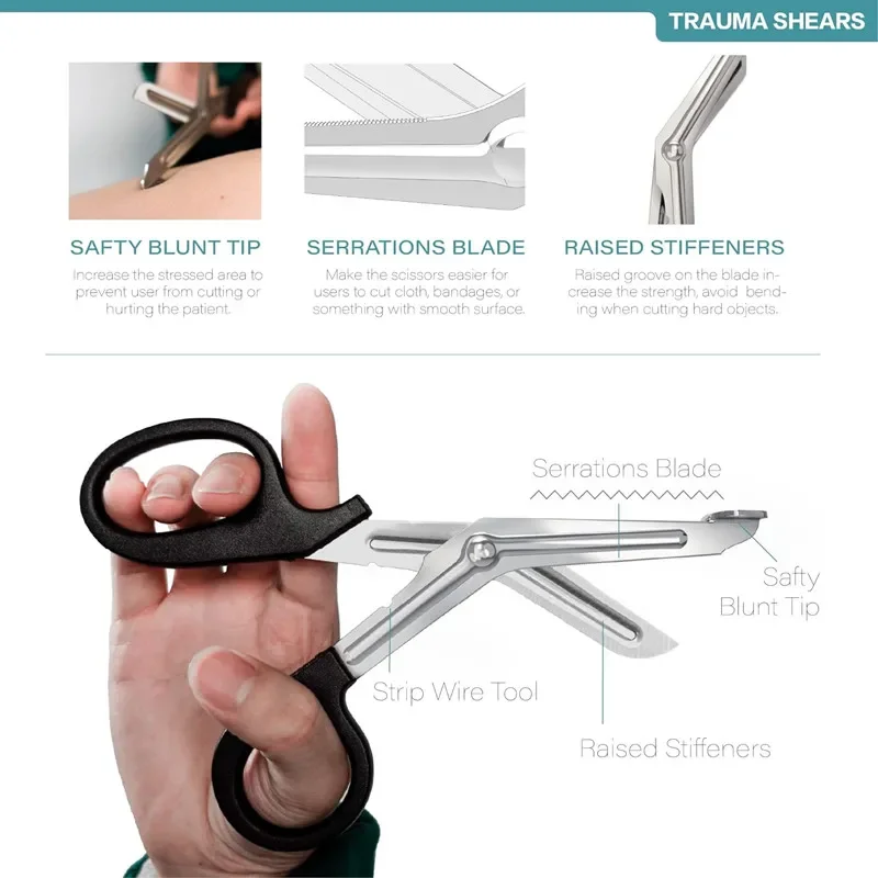 18.5cm Trauma Shears Tactical Multi Function Rescue Scissor Trauma Gauze Emergency Aid Shear Home Utility Camp Outdoor Tools