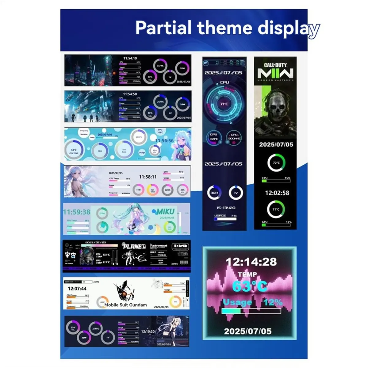 A46U 8.8In Stretched Bar LCD Monitor 1920x480 IPS Touch Screen Portable Secondary Display for PC CPU & Temp Data Monitoring A