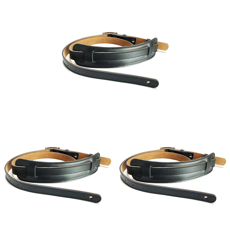 

Dropship-3X Durable Leather And Metal Buckle Electric Guitar Strap Belt Shoulder Pad Adjustable Vintage Guitar Straps-Black Colo