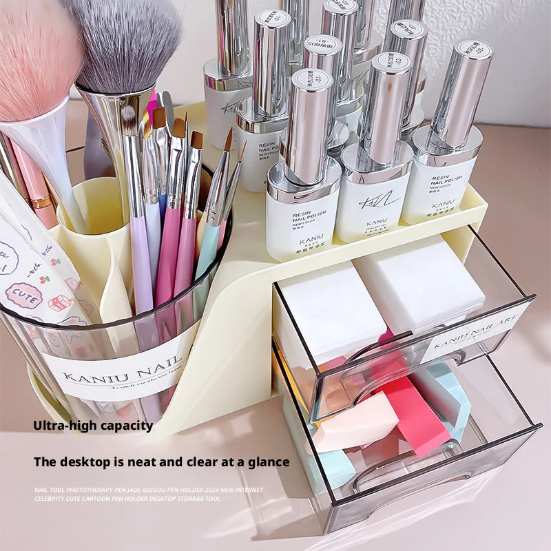 Kaniu Multi Functional Rotating Storage Box for Nail Art Nail Brush Pen Container Nail Accessories Makeup Brush Organizer Box