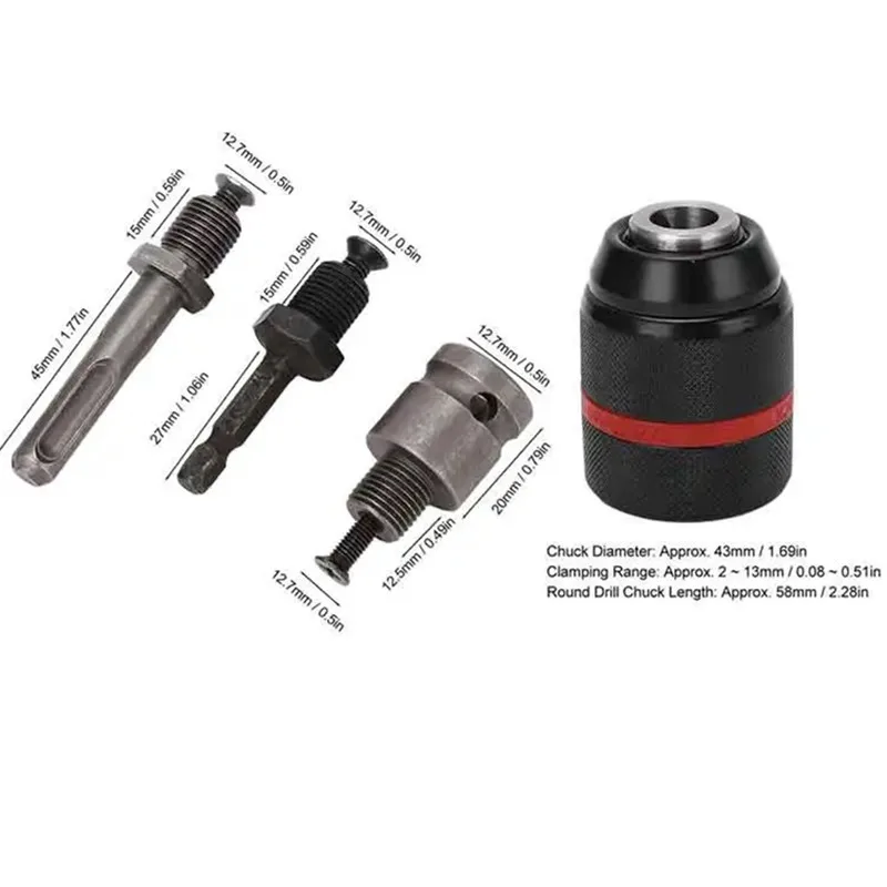 1/2-20UNF 13mm keyless drill chuck Hex Shank/SDS/Socket Square Female Adaptor Hardware Tool Professional