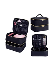 Double-Layer Makeup Bag With Handle, Large Capacity Cosmetic Storage Case, Travel Toiletry Nail Tool Organizer Travel Accessorie