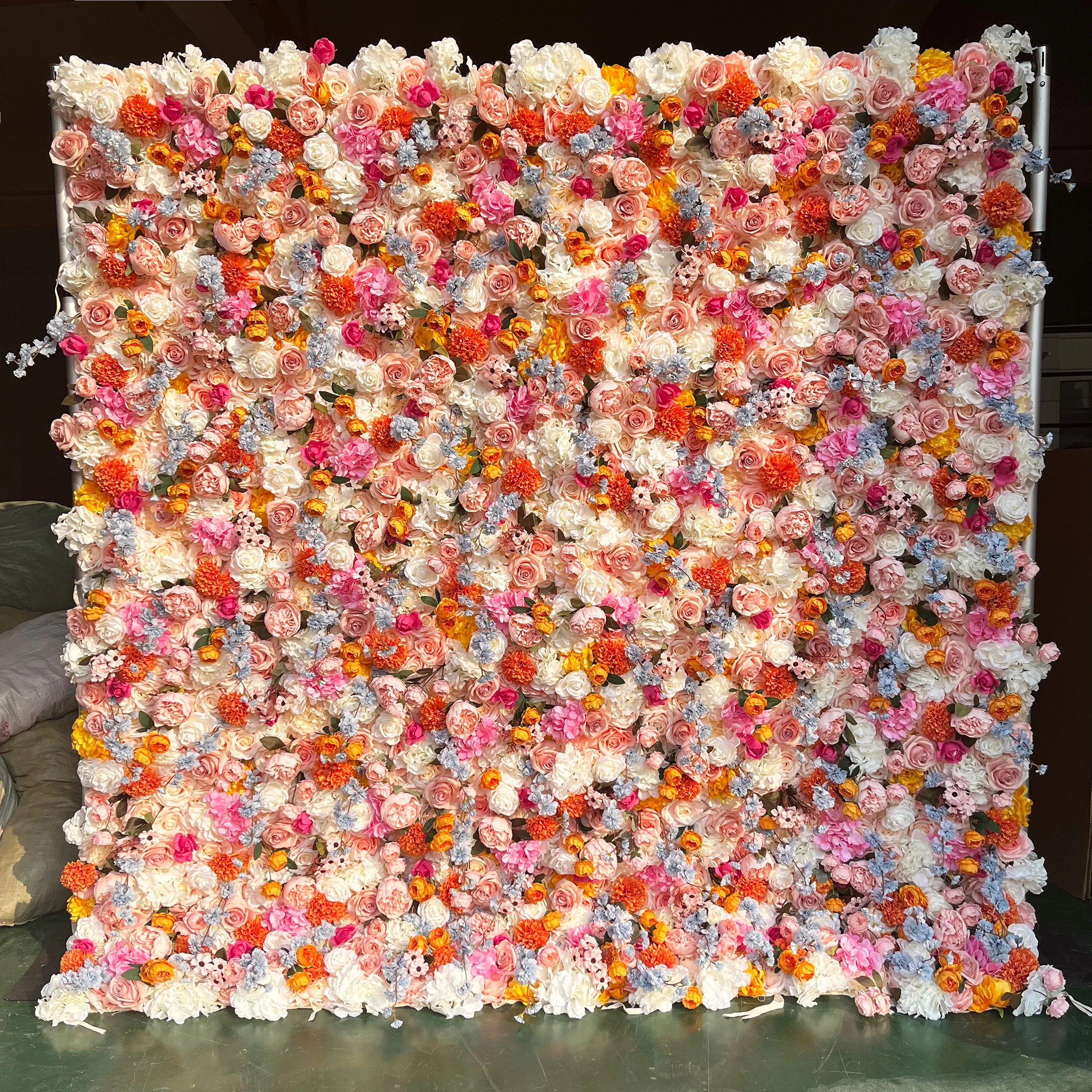 

8ft X 8ft Customized 5D Stage Artificial Silk Rose Cheap Roll White Flower Wall Backdrop for Wedding New Year Valentine's Day