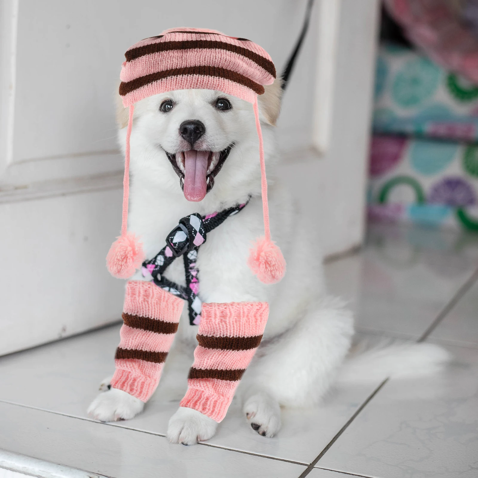 

Dog Scarf Hat Set Winter Accessories Big Dogs Dachshund Sweater Knitted Festival Clothes Warm Costume Christmas Photo Pet Outfit