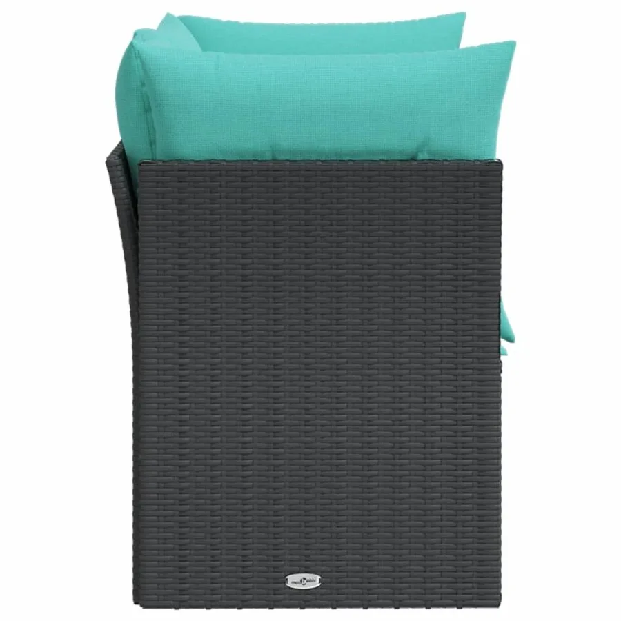 Terrassensofa mit Kissen, 2-Sitzer, schwarzes Poly-Rattan