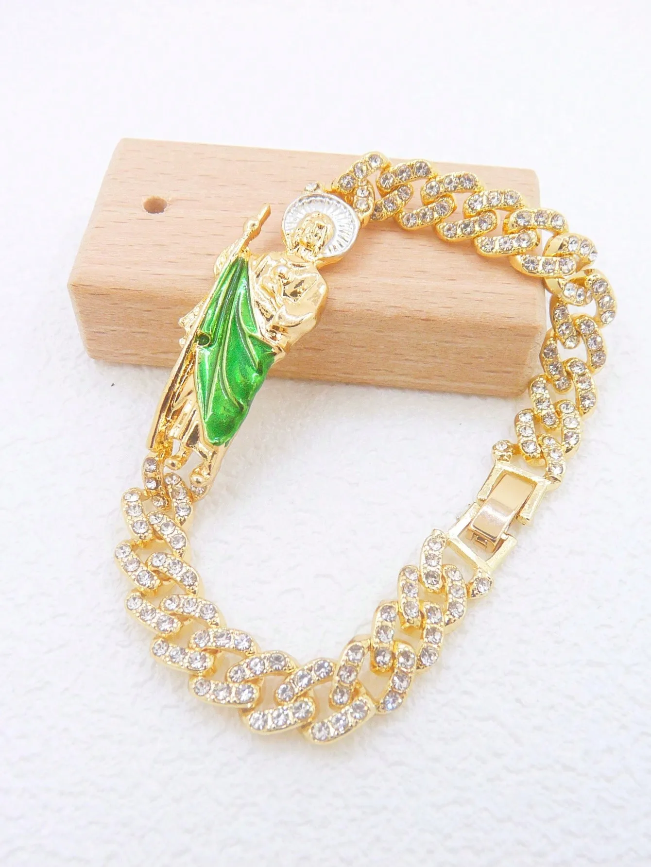 1 piece 14K GoldPlated Green St Jude Virgin Mary Bracelet for Women