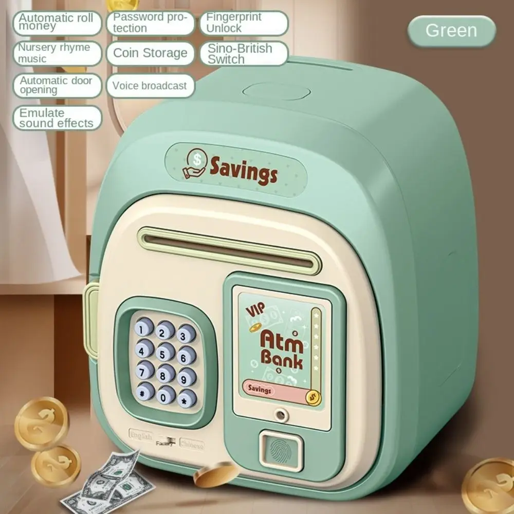 

Password Lock Automatic Roll-Up Savings Bank Voice Reminder Fingerprint -Protected Smart Money Deposit Box Safe Box Storage Box