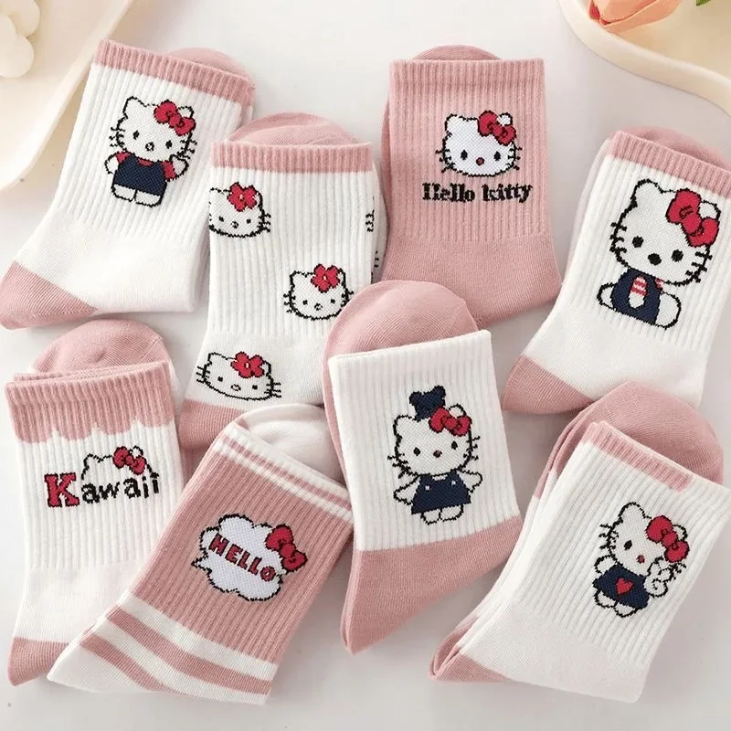 Cartoon Hello Kittys Sanrios Kuromi Socks Ins Girl's Heart Kawaii Warm and Versatile Four Seasons Medium Socks Gifts