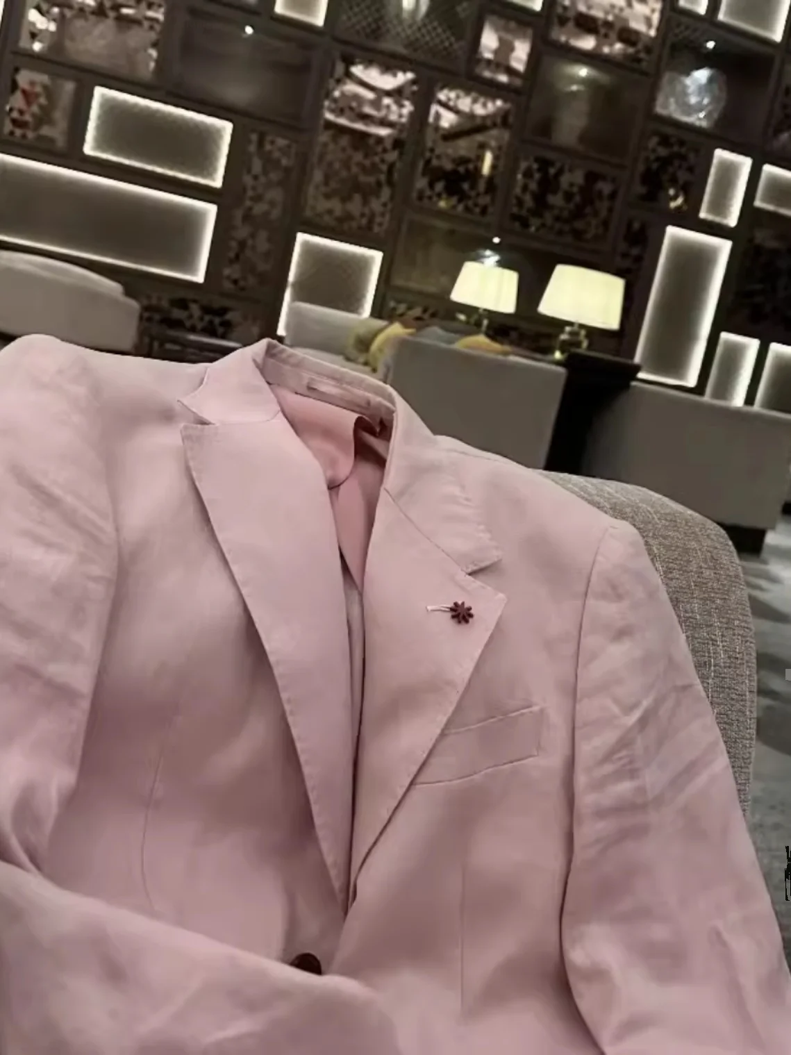 

2024 New Men's Linen Suit Jacket Lightweight Breathable Casual Thin Half Business Leisure Style Long Sleeve Pure Color