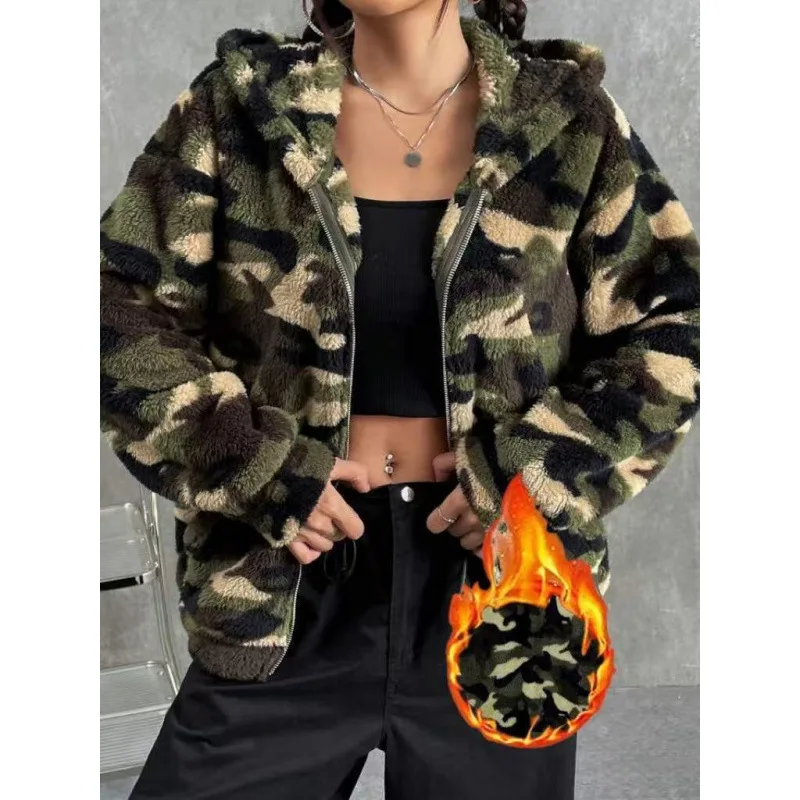 

Double-sided Plush Zipper Hooded Cardigan Casual Women's 2025 Autumn and Winter Plush Jacket