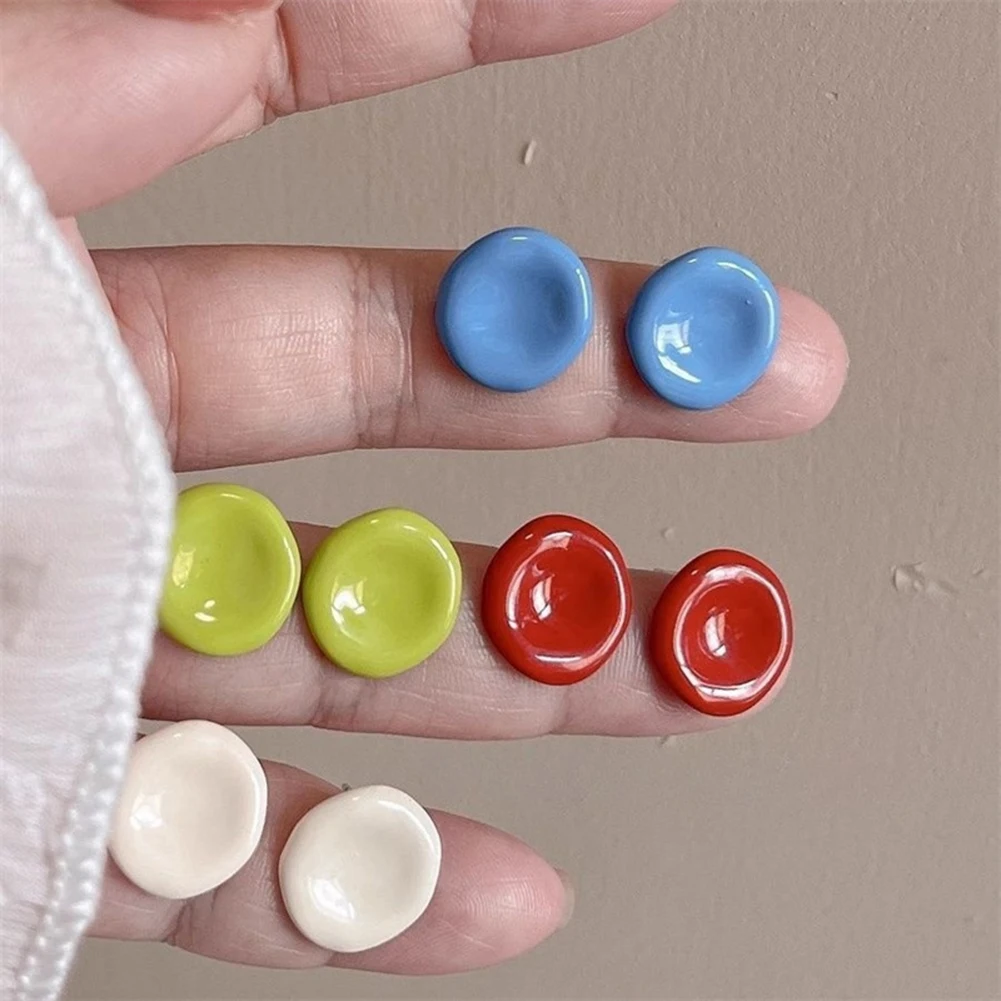 Irregular Round Button Earring Solid-Color Geometric Earrings For Romantic Date Night