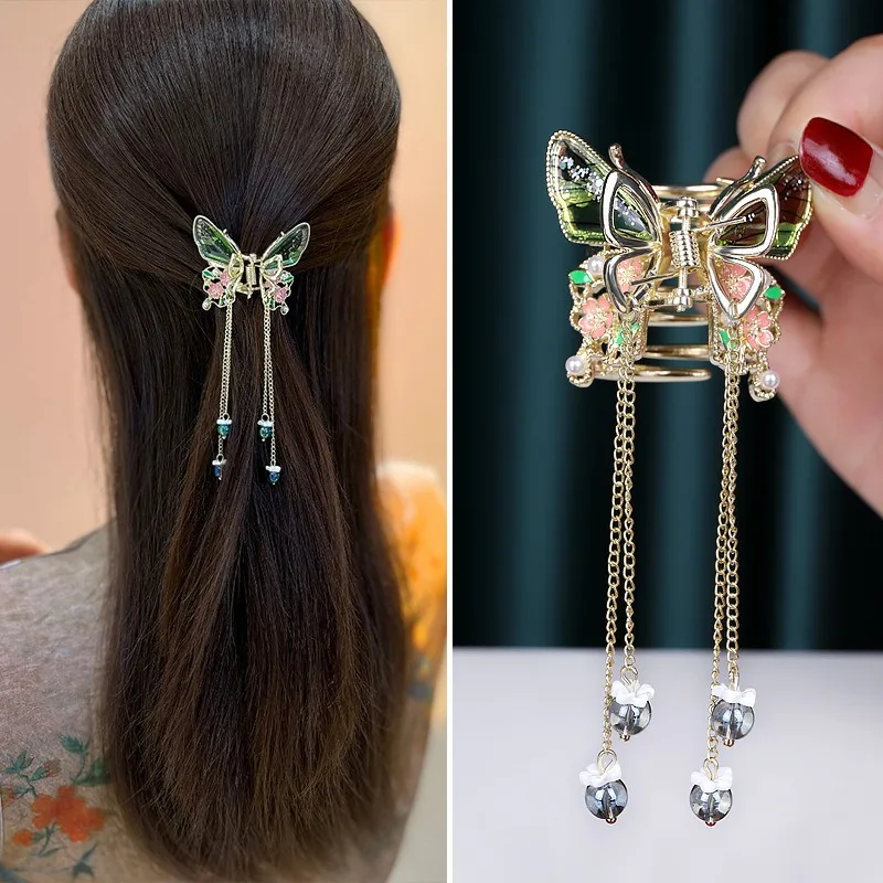 New chinese style butterfly small hair clips accessories for women with high-end tassel girls clip Small exquisite metal hairpin