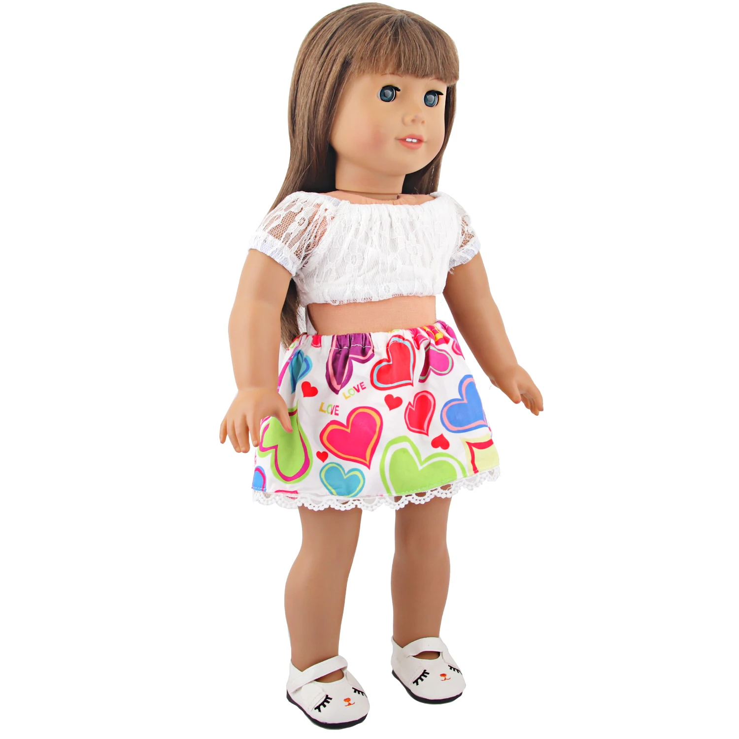 Laço fora do ombro camiseta + laço laço amor saia conjunto para 18 Polegada boneca americana, 43cm bebê recém-nascido & og menina boneca roupas menina brinquedo