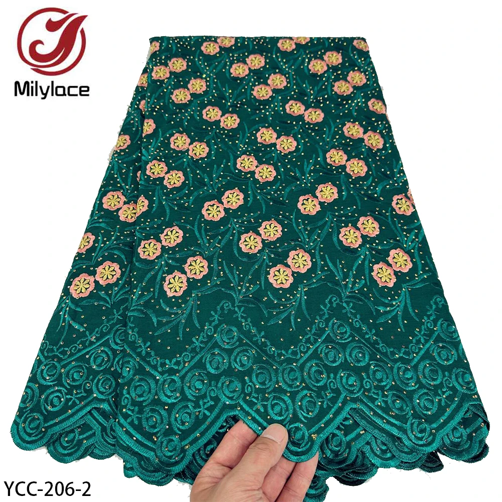 High Quality 5 Yard Swiss Lace Embroidery African 100% Cotton Fabrics Swiss Voile Lace Popular Dubai Style YCC-206