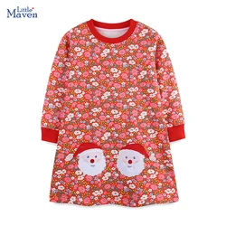 Little maven Christmas Children's Clothing Kids Clothes 2024 Autumn Girls Long Sleeves Cartoon Santa Claus Casual Dress Cotton