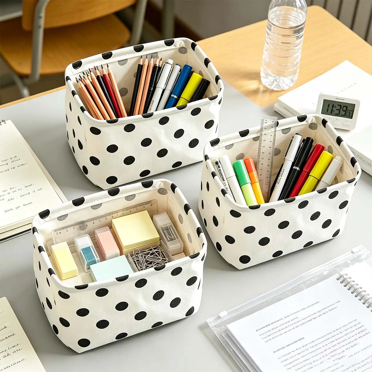Korean-style 3piece polka dot storage box,suitable for study stationery,office and home use,back-to-school season,Christmas gift