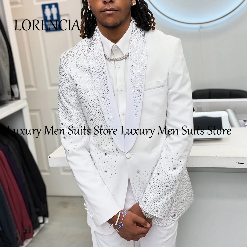 

Elegant Rhinestone Suits for Male 2025 2 Pieces Shawl Collar Wedding Groom Tuxedos Customized Blazer Pants trajes para hombre