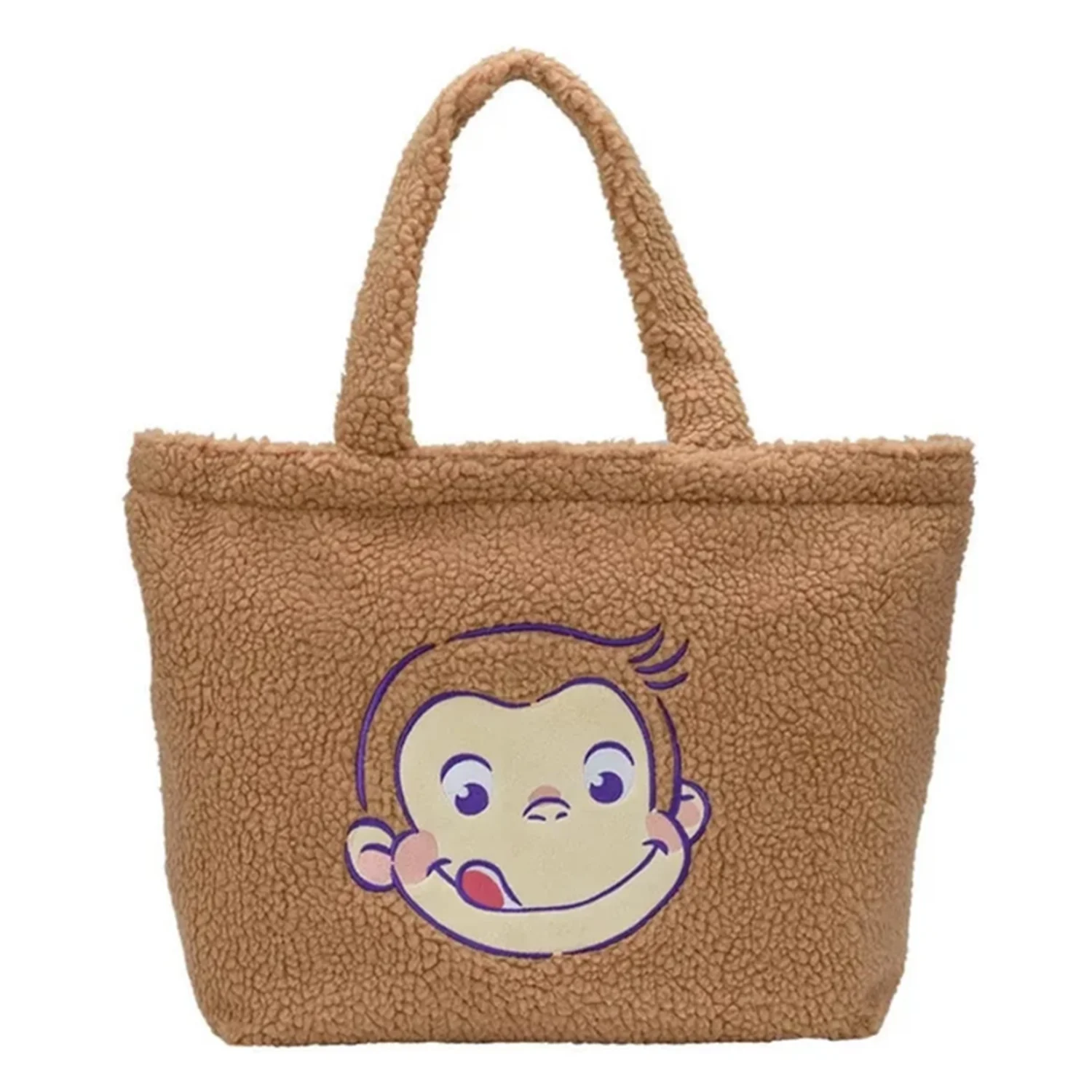 New Cute Curious George Monkey Children Kids Berber Fleece Handbags Tote Bags For Women