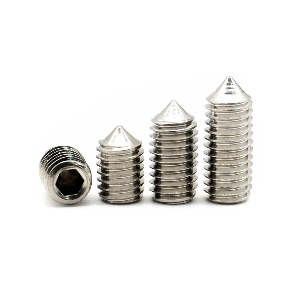 2/50pcs M3 M4 M5 M6 M8 M10 316 A4-80 Stainless Steel Hex Hexagon Socket Tapered End Grub Headless Bolt Cone Point Set Screw