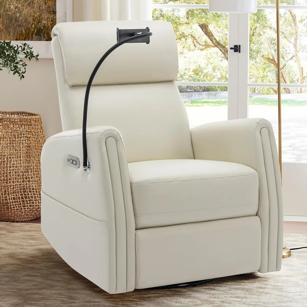 Power Swivel Glider Recliner Chair, Living Room Chair with Arms, Nursery Rocking Chair, Leather Swivel Recliner Chair , Beige