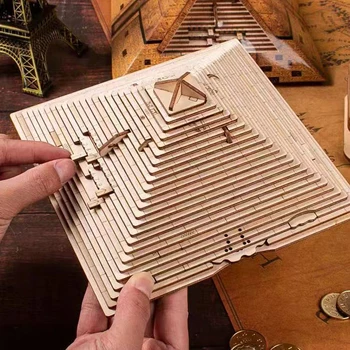 Yetişkinler için ahşap beyin Teaser bulmacalar çocuklar IQ oyunları oyuncaklar Quest piramit bulmaca kutusu gizli bölmeler ile en iyi doğum günü hediyeleri