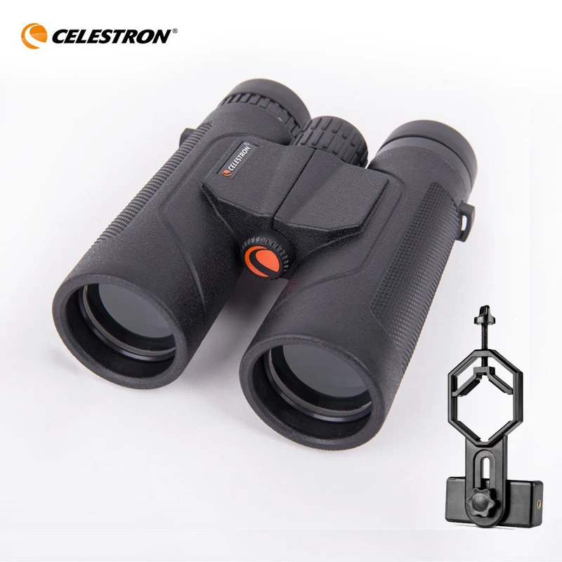 Celestron UpClose G2 10x42 verrekijker met universele telefoonadapter, meervoudig gecoate lenzen, ideaal voor vogelobservatie, reizen en sportactiviteiten.