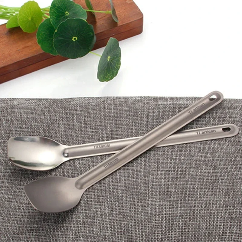 Tiartisan Titanium Camping Spoon 225mm Long Handle Outdoor Picnic Titanium Tableware Western Dessert Spoon