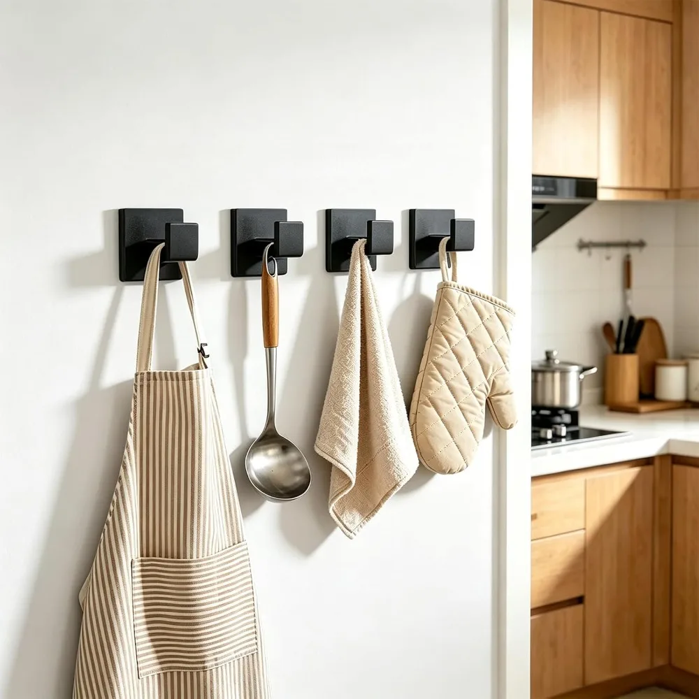 1pc Practical Self-Adhesive Adhesive Wall Hooks Aluminum Wall Mounted Towel Hooks No-Drill Strong Bathroom Hook for Closet