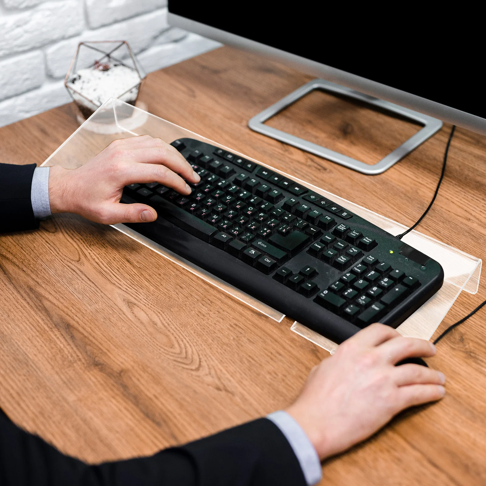 

Acrylic Tilted Computer Keyboard Holder 30 Degree 104-Key Tray Ergonomic Stand for Typing Working Office Desk Accessory