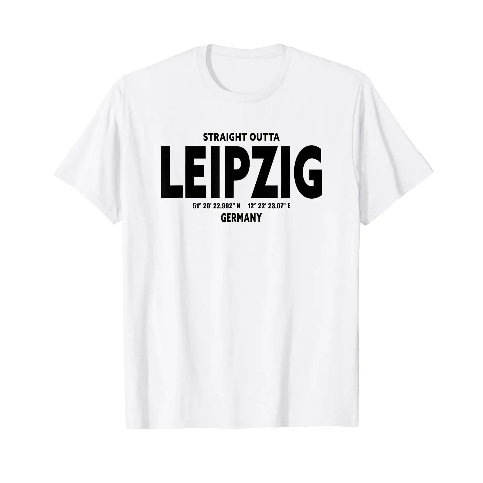 Camiseta con coordenadas GPS Straight Outta Leipzig, color blanco, estilo vintage, informal, ropa de diseñador, ropa de calle elegante y versátil