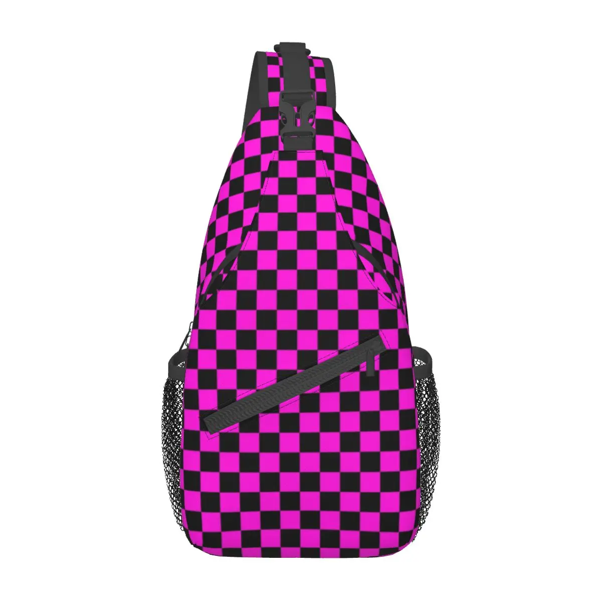 

Pink Checkered Pattern Sling Bag Chest Crossbody Shoulder Sling Backpack Travel Hiking Daypacks Checkerboard Casual Satchel