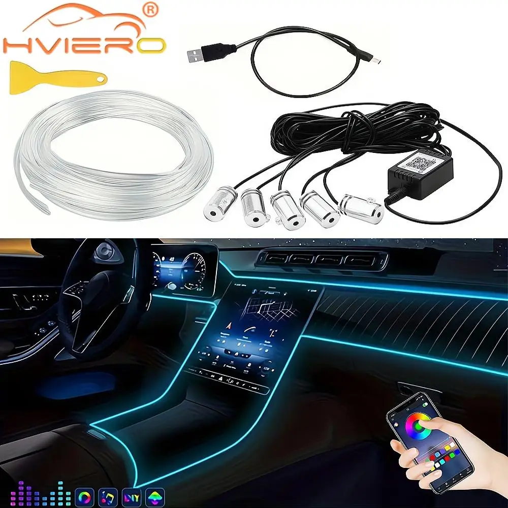 

Car Led Strip Lights Interior Lamps RGB Ambient Lighting Kit Music Sync Functions USB Neon Lantern Vehicle Accessories Universal