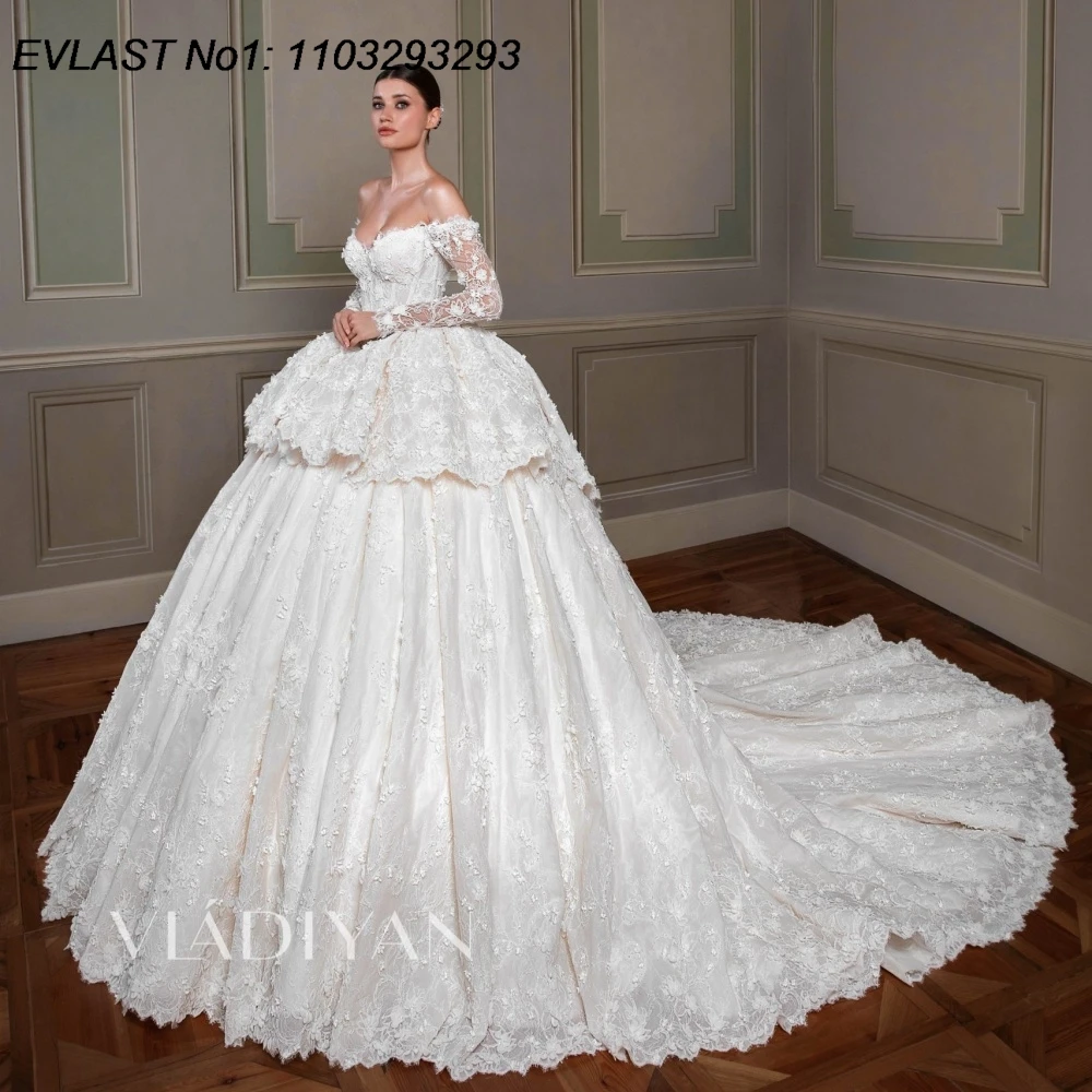 

EVLAST индивидуальное свадебное платье трапециевидной формы 2026, свадебное платье с длинными рукавами и цветочной кружевной аппликацией, расшитое бисером, Robe De Mariee TBD68