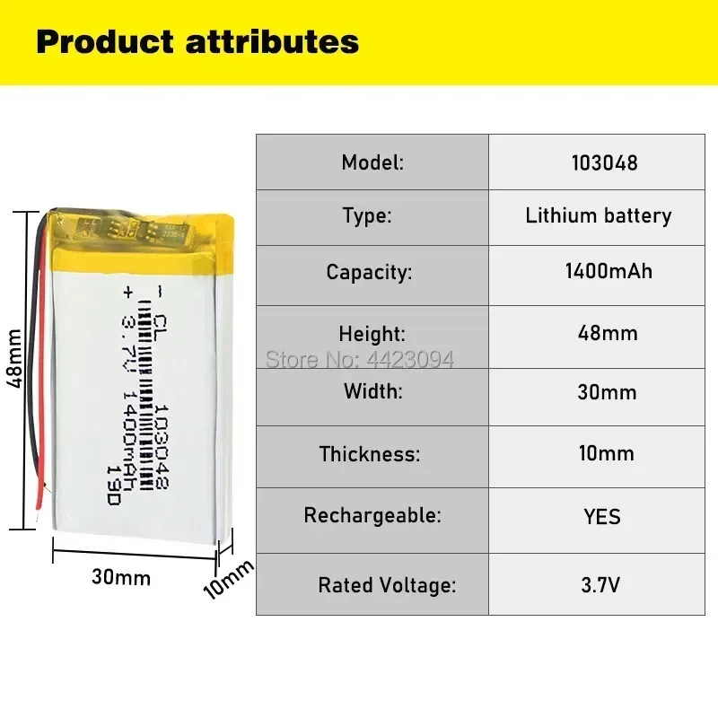 103048 Lithium Ion Polymer 3.7V 1400mAh Rechargeable Li Po Batteries Replace For Electric Razor Mobile Phone Power Bank