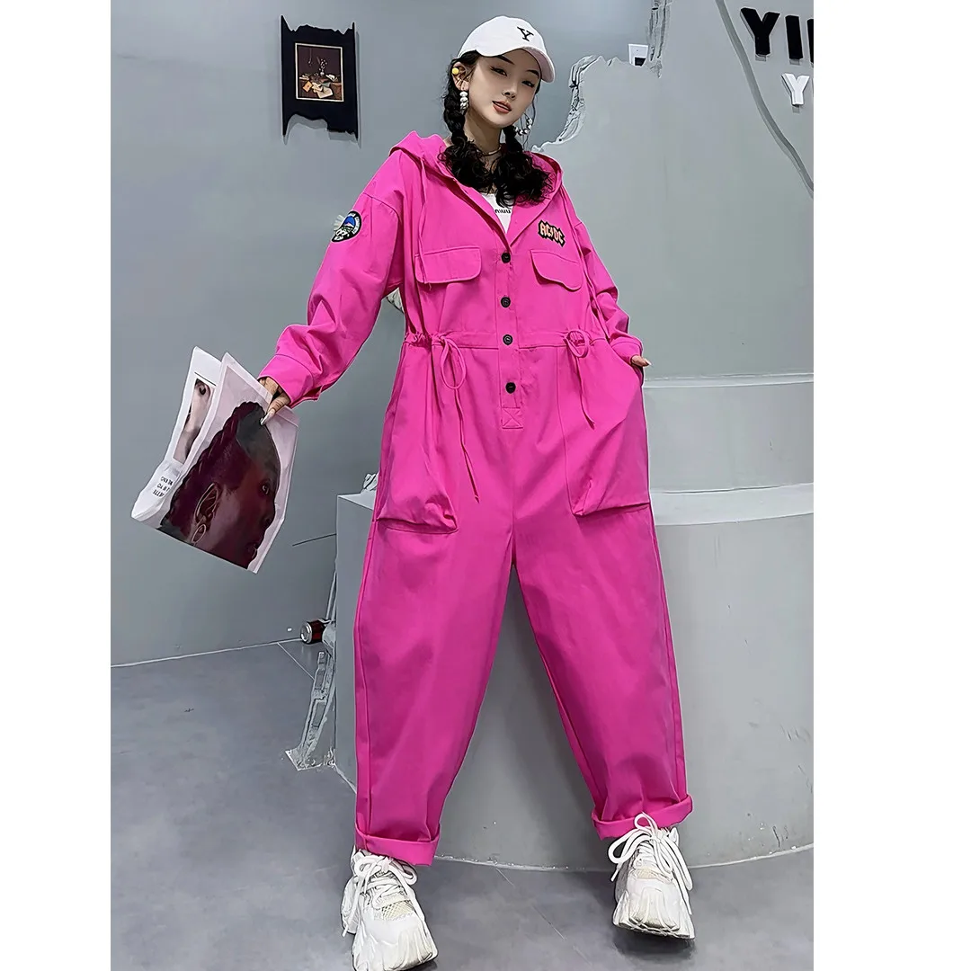 2026 European Style Spring and Autumn New Women's Jumpsuit Loose Hooded Workwear Wide Leg Jumpsuit