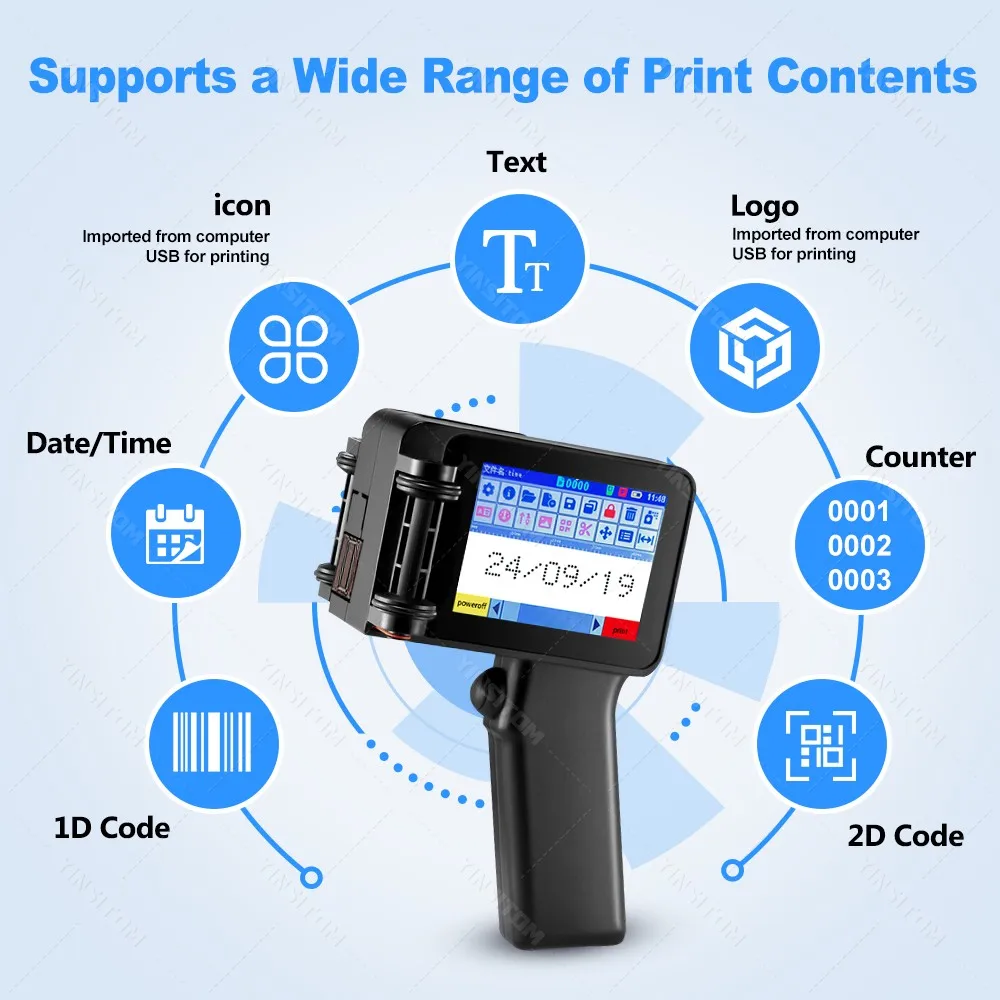 2-12.7mm Non-encrypted Handheld Inkjet Printer for Text QR Barcode Batch Number Logo Date Label Print Printer and ink Cartridges