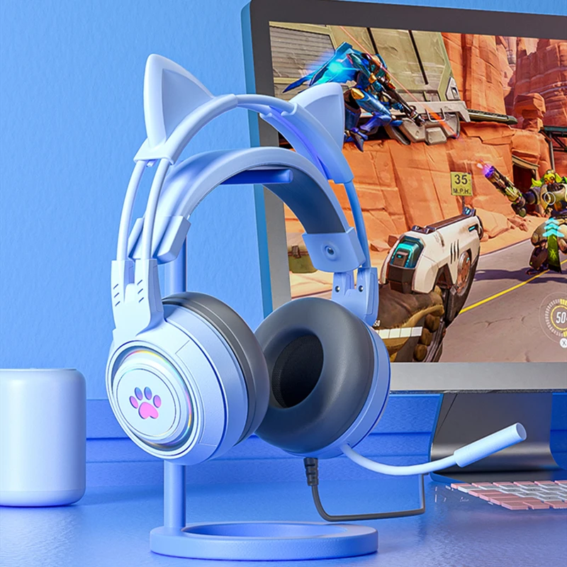 المهنية Led القط الأذن السلكية ألعاب سماعات مع هيئة التصنيع العسكري ل PS4 PS5 Xbox الكمبيوتر سماعة الألعاب مع كتم الصوت مفتاح