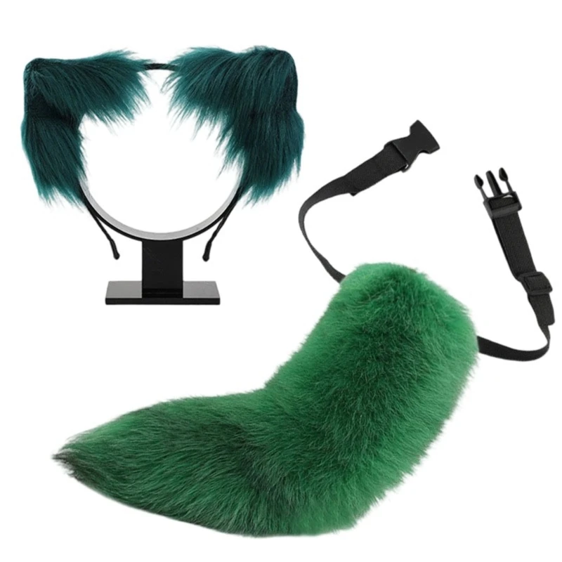 Anime Cosplay Requisis Katzen Ohren und Schwanz Set Plüschpelzende Ohren Hairhoop mit Schwanz