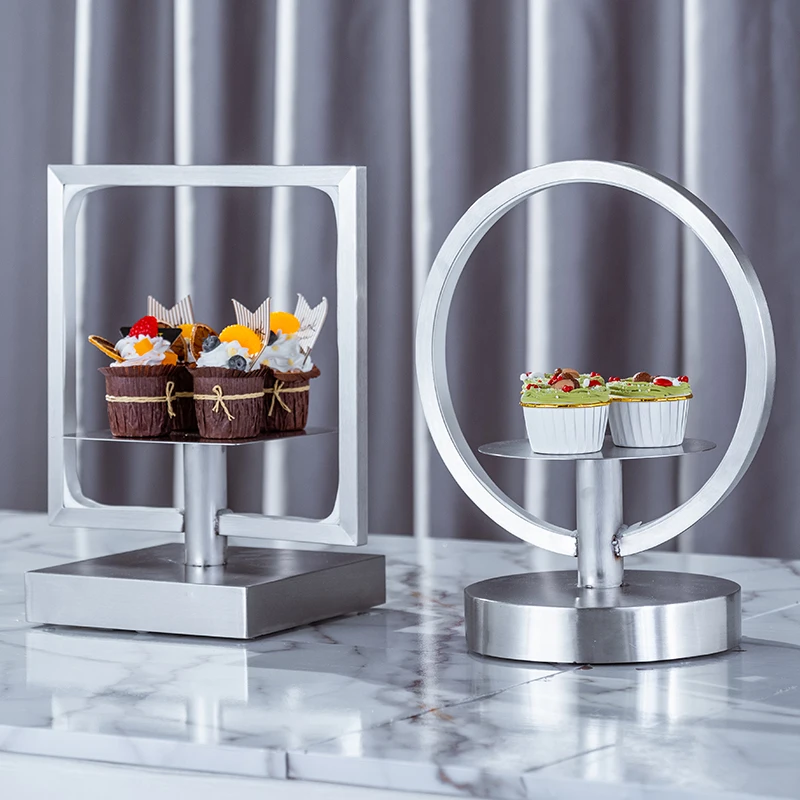 Stainless steel buffet dessert table afternoon tea snack rack cold meal wedding banquet cake tray luminous display rack
