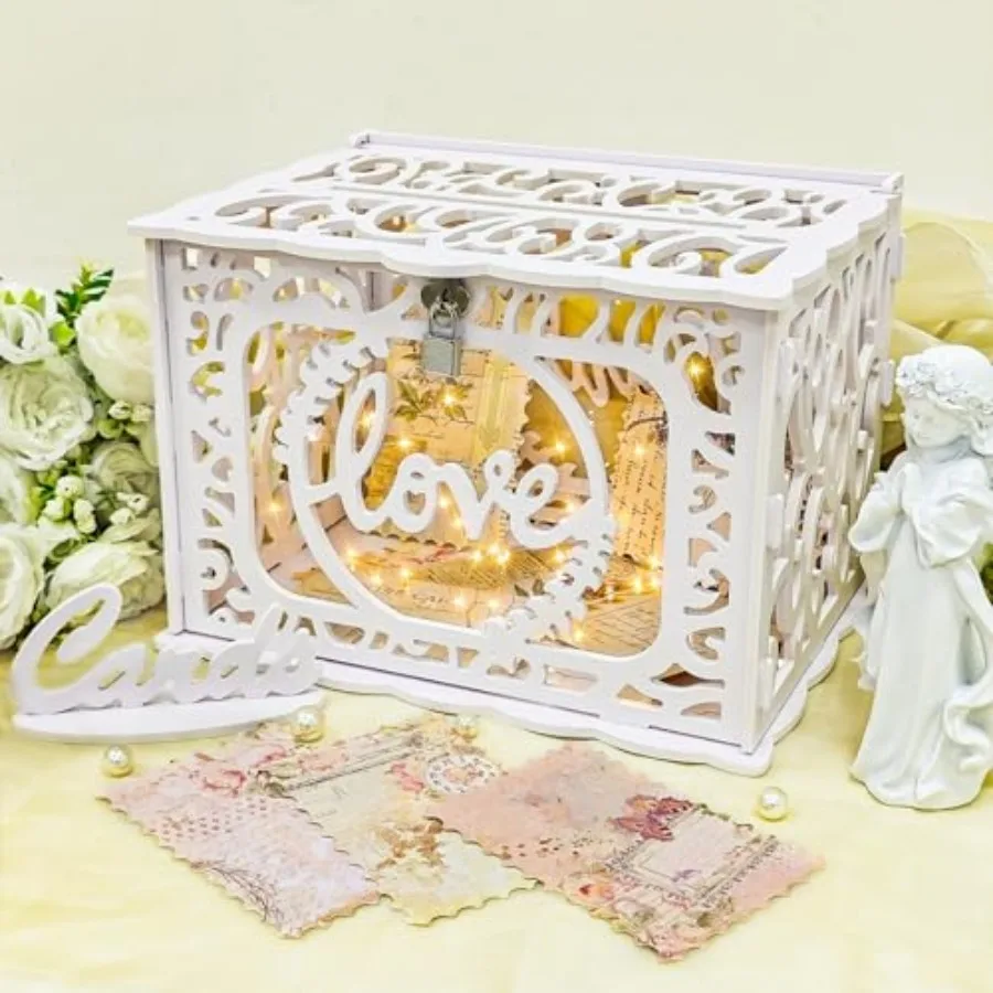 W PVC Stoe Box  Wedding, 2.0 x 9.3 x 8.5 inces, ol 300+ Ca, of, DIY rations, Lock and St Lig Included