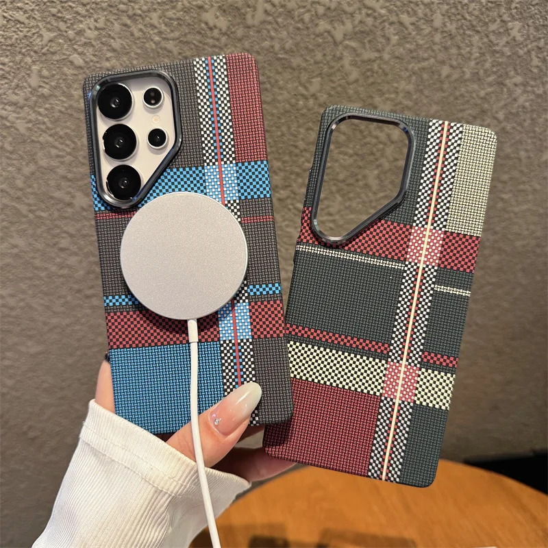 

Simple Business Carbon Fiber Wireless Charging Magnetic For Magsafe Case For Samsung Galaxy S25 S24 S23 Plus Ultra PC Slim Cover