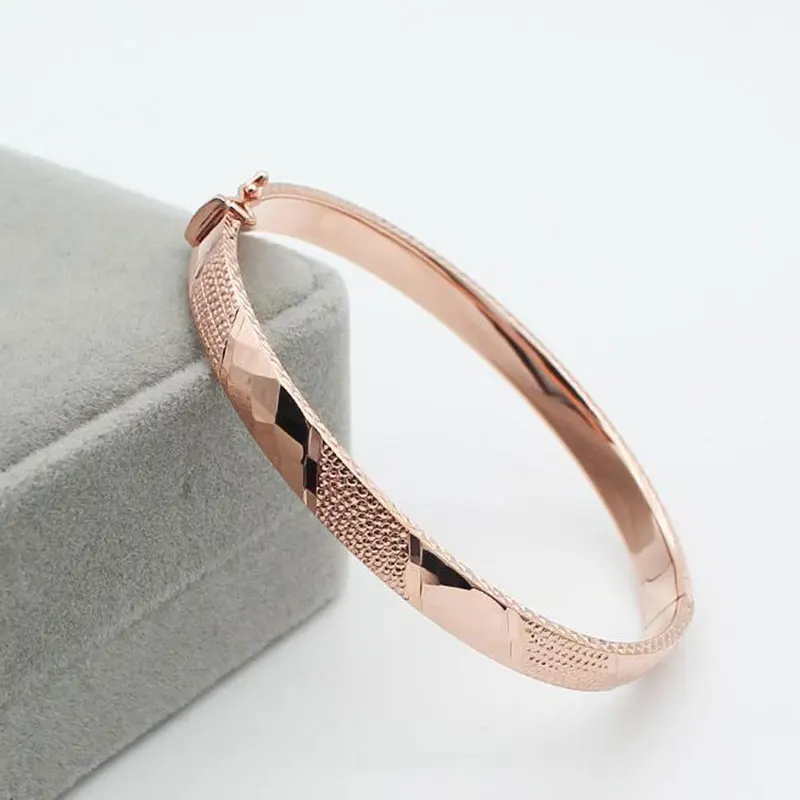 

585 Purple Gold Plated 14K Rose Gold Geometric Shiny Bracelets for Women Creative Design Classic Glamour Wedding Jewelry Gift