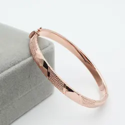 585 Purple Gold Plated 14K Rose Gold Geometric Shiny Bracelets for Women Creative Design Classic Glamour Wedding Jewelry Gift